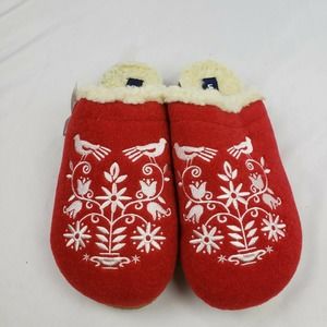 Lands' End Felt Animal Scuff Slippers Floral NWT